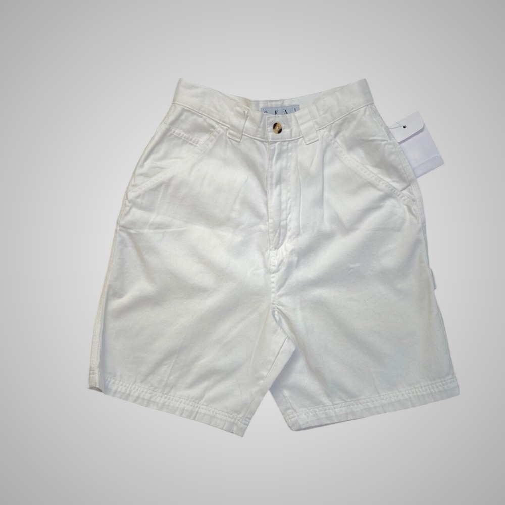 Real Comfort Carpenter Shorts Womens 4 White New Utility High Rise Cotton Twill